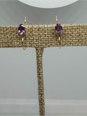 Vintage 14kt Purple Amethyst Gold Hoop Earrings